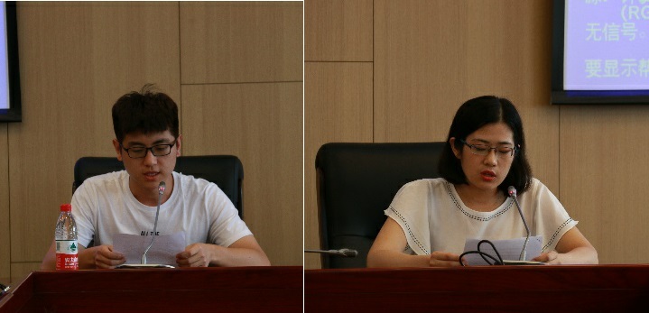 图4:2017级张战同学代表新生发言;图5:2016级刘彤同学代表老生发言